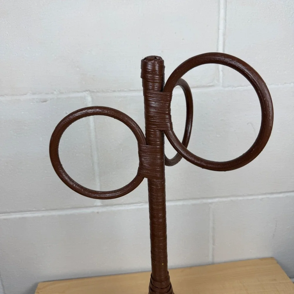 Vtg Wicker Rattan 3-Ring Towel Holder Stand Boho Bathroom Decor Countertop MCM